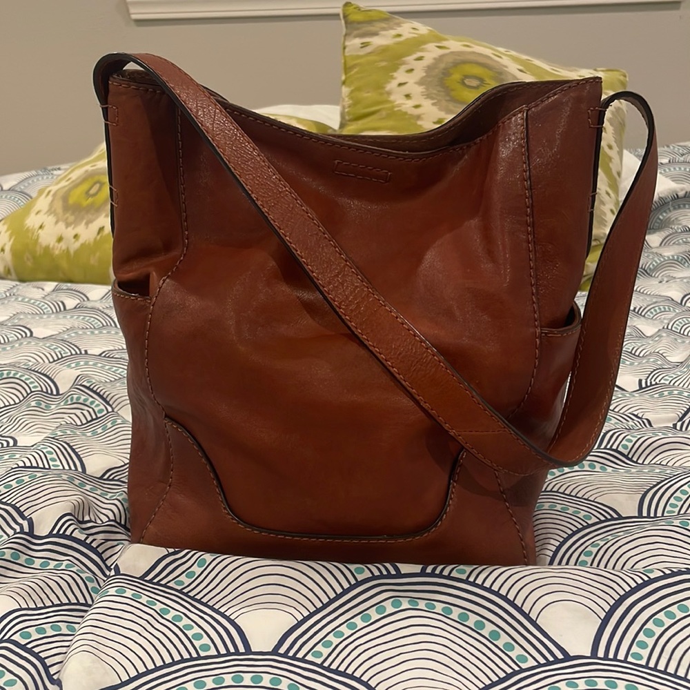 Frye cognac hobo bag with side pockets
